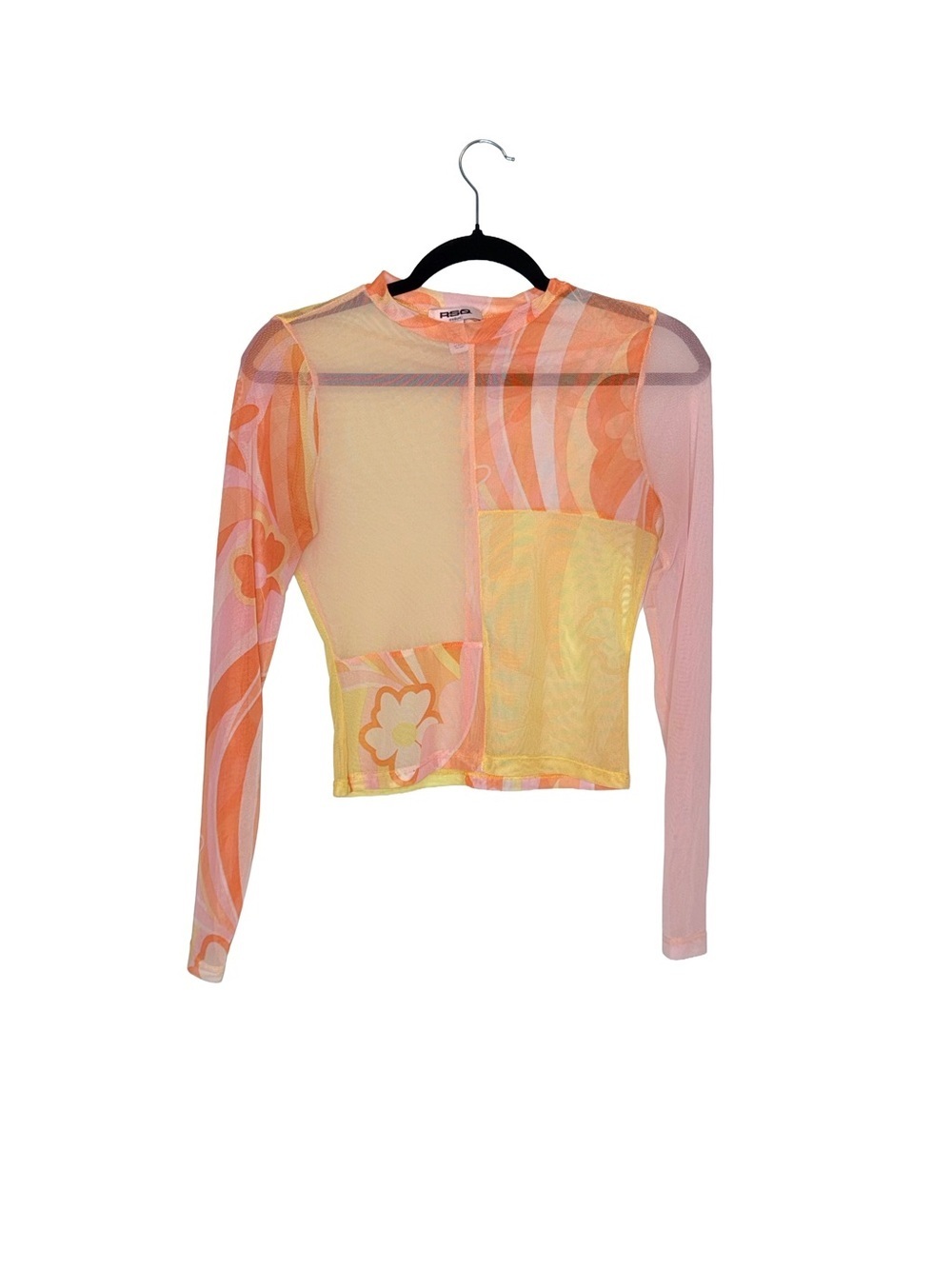 RSQ Sheer Floral Panel Long-Sleeve Top